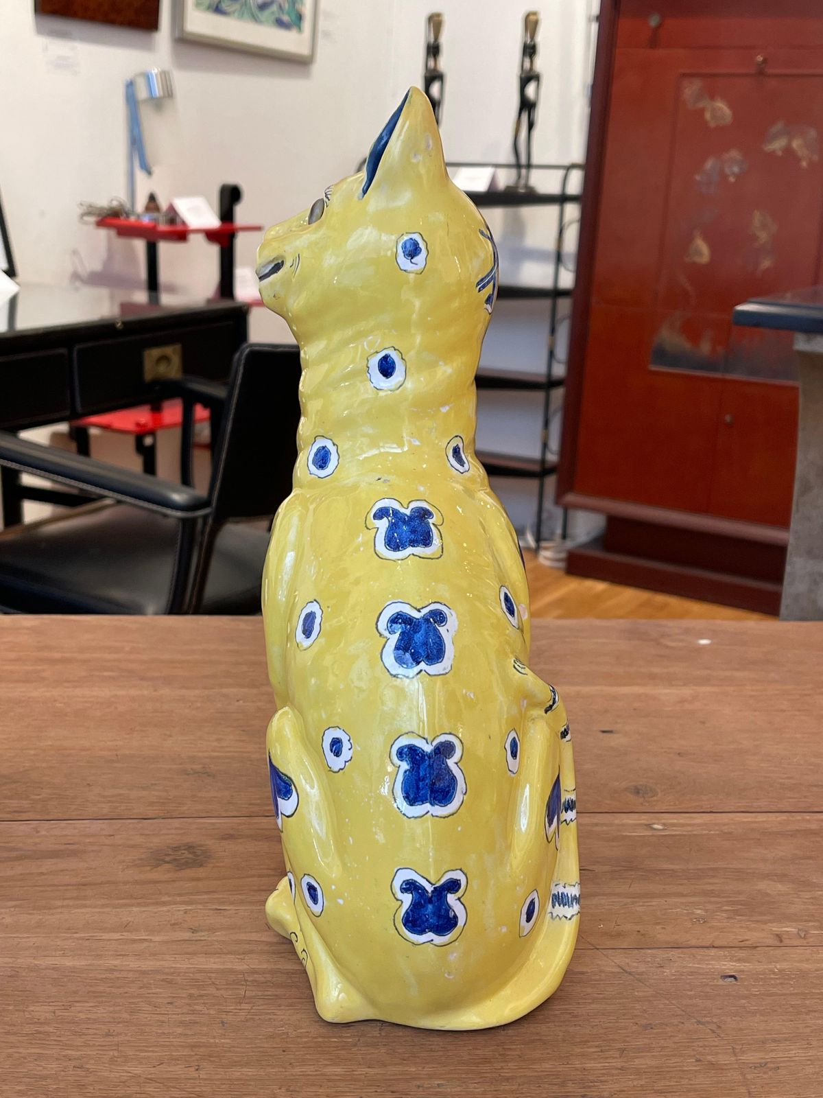 Two Yellow Faience Ceramic Cats, Emile Gallé For Gallé Reinemer photo Art