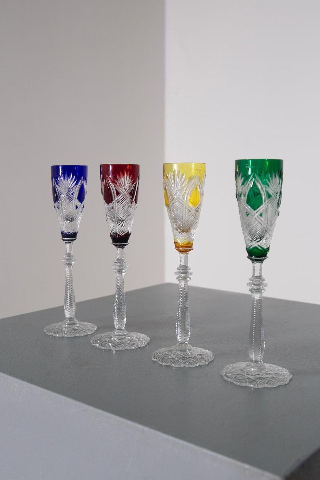 Set Of Four Fabergé Liqueur Glasses The Imperial Collection, Original Velvet photo vintage
