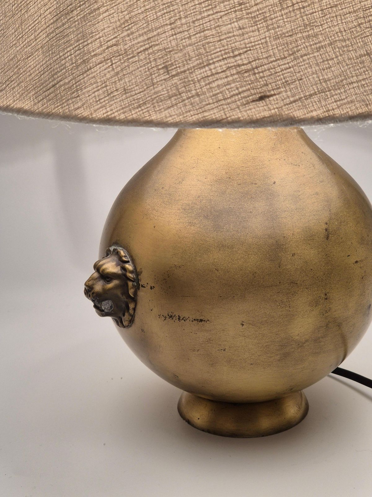 Table Lamp In Brass With Decor Of Lion, Swedish Grace 1920/30s photo for sale
