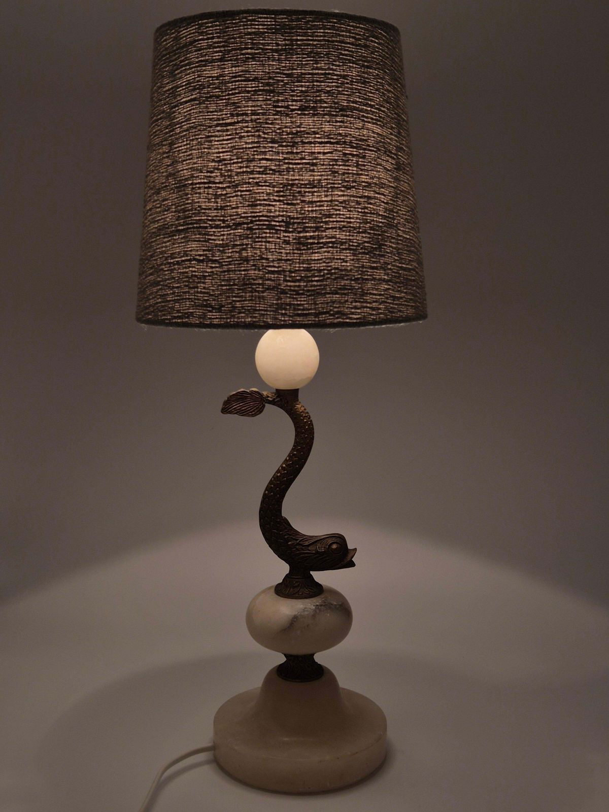 photo vinterior Sculptural Table Lamp In Alabaster With Decor Of Fish/Dolphin, Swedish Grace