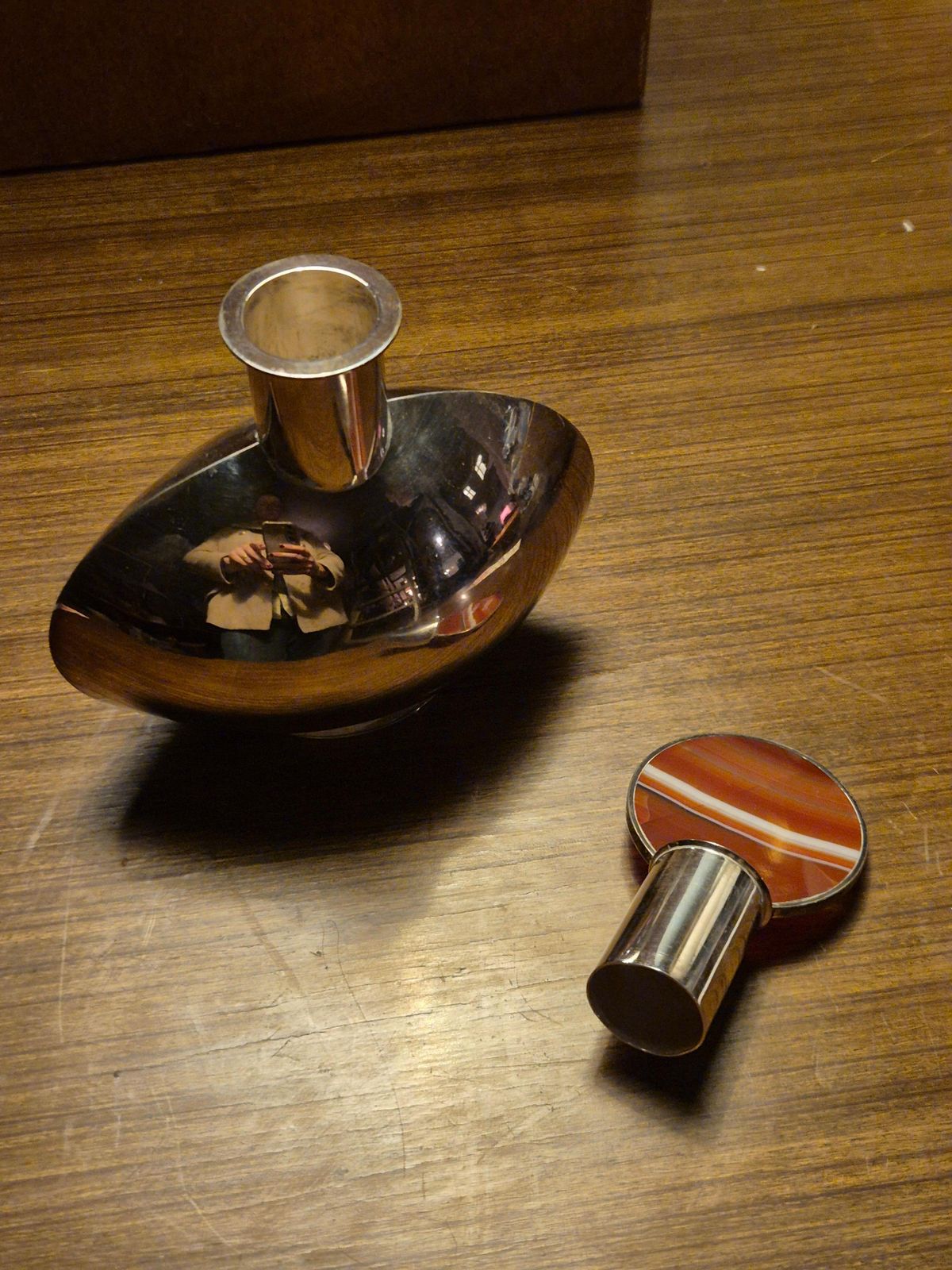 Sculptural Flask In Solid Silver With Agate By Inga Lagervall, Swedish 1952. photo furniture