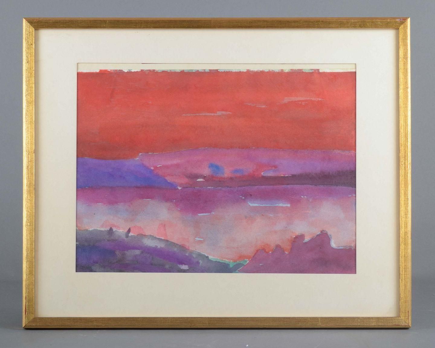 Lars Bertle. Watercolour On Paper. Abstract Landscape In Red And Violet Tones photo furniture