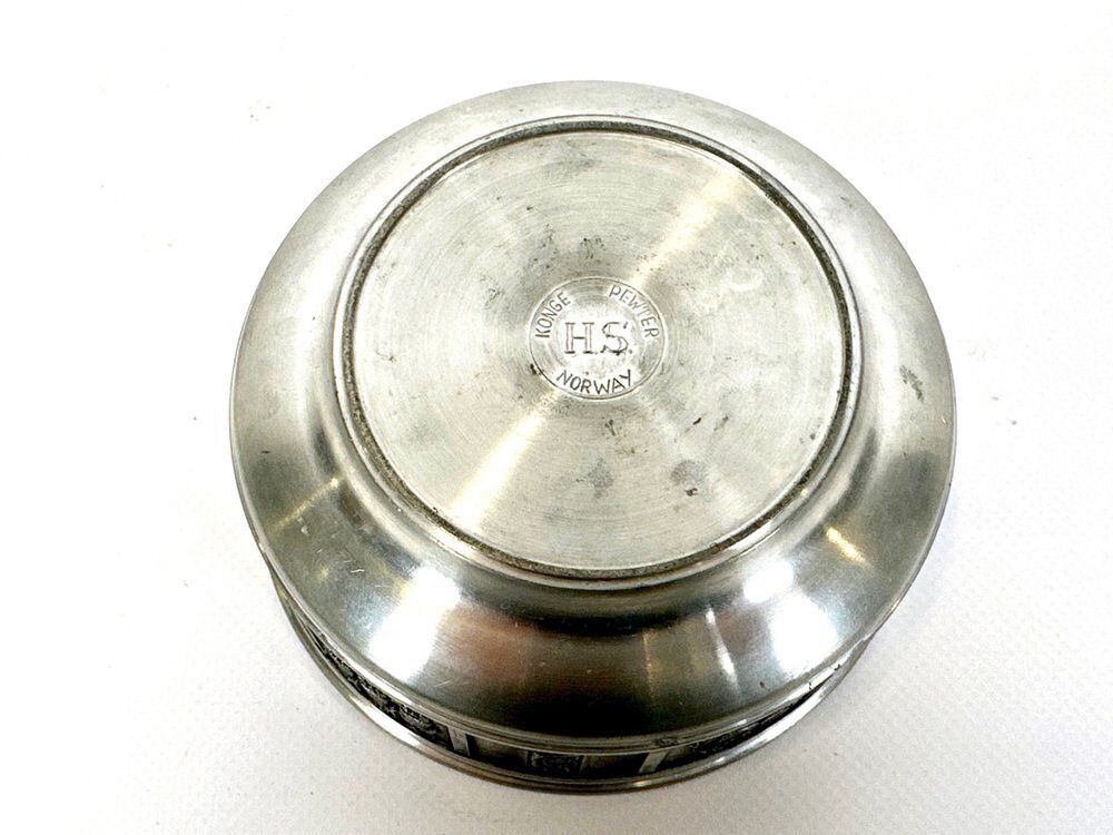 Vintage Norwegian Bowl With Viking Scenes From Konge Pewter H.S., 1960s photo for sale