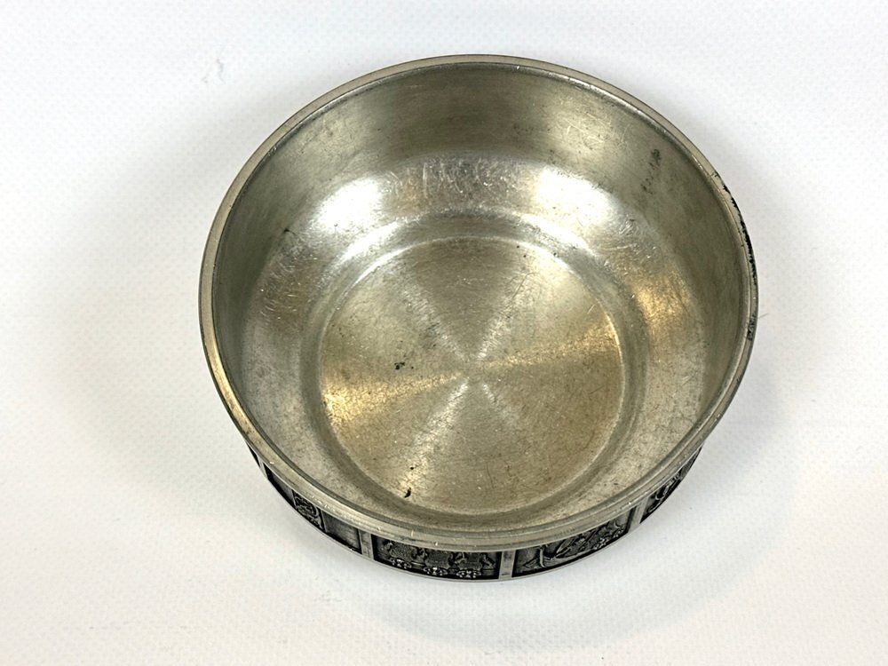 Vintage Norwegian Bowl With Viking Scenes From Konge Pewter H.S., 1960s photo vintage