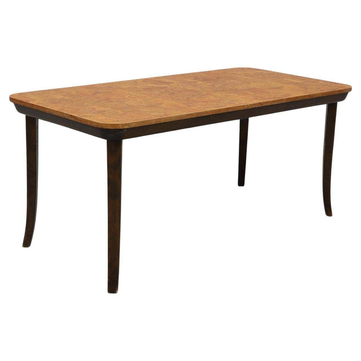 Dining Table In Burl Wood & Beech By Axel Einar Hjorth, Nk 1938, Swedish Modern.