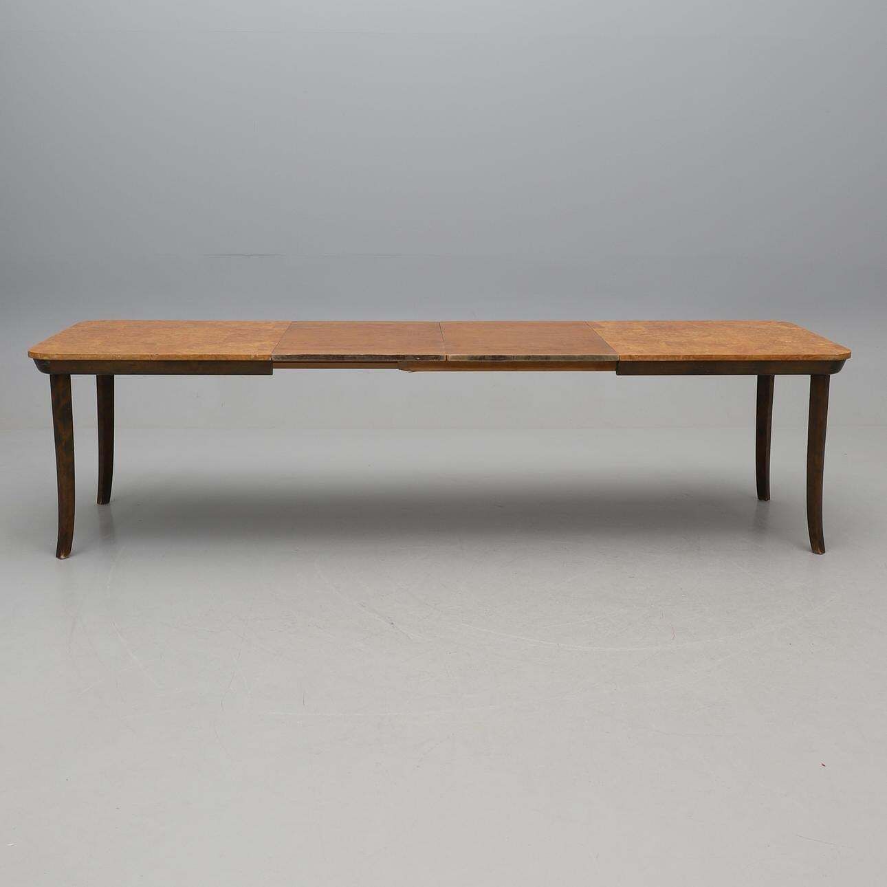 photo for sale Dining Table In Burl Wood & Beech By Axel Einar Hjorth, Nk 1938, Swedish Modern.