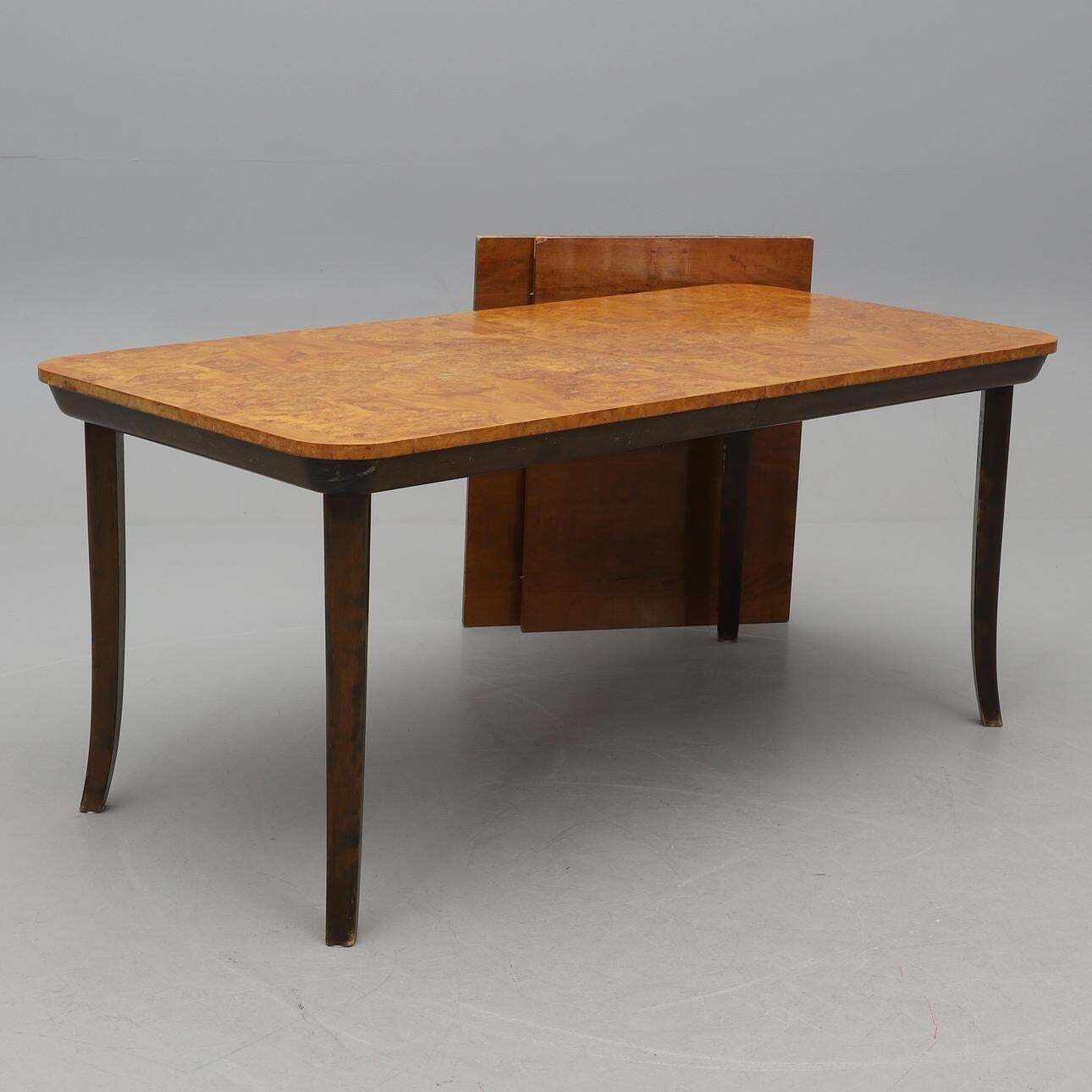 Furniture Dining Table In Burl Wood & Beech By Axel Einar Hjorth, Nk 1938, Swedish Modern. photo