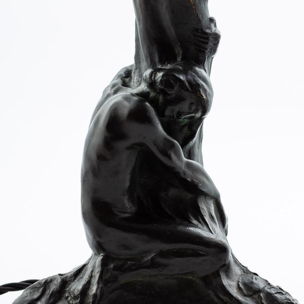 Alice Nordin, Table Lamp In Solid Bronze, Herman Bergman, Sweden Art Nouveau. photo 13343.0