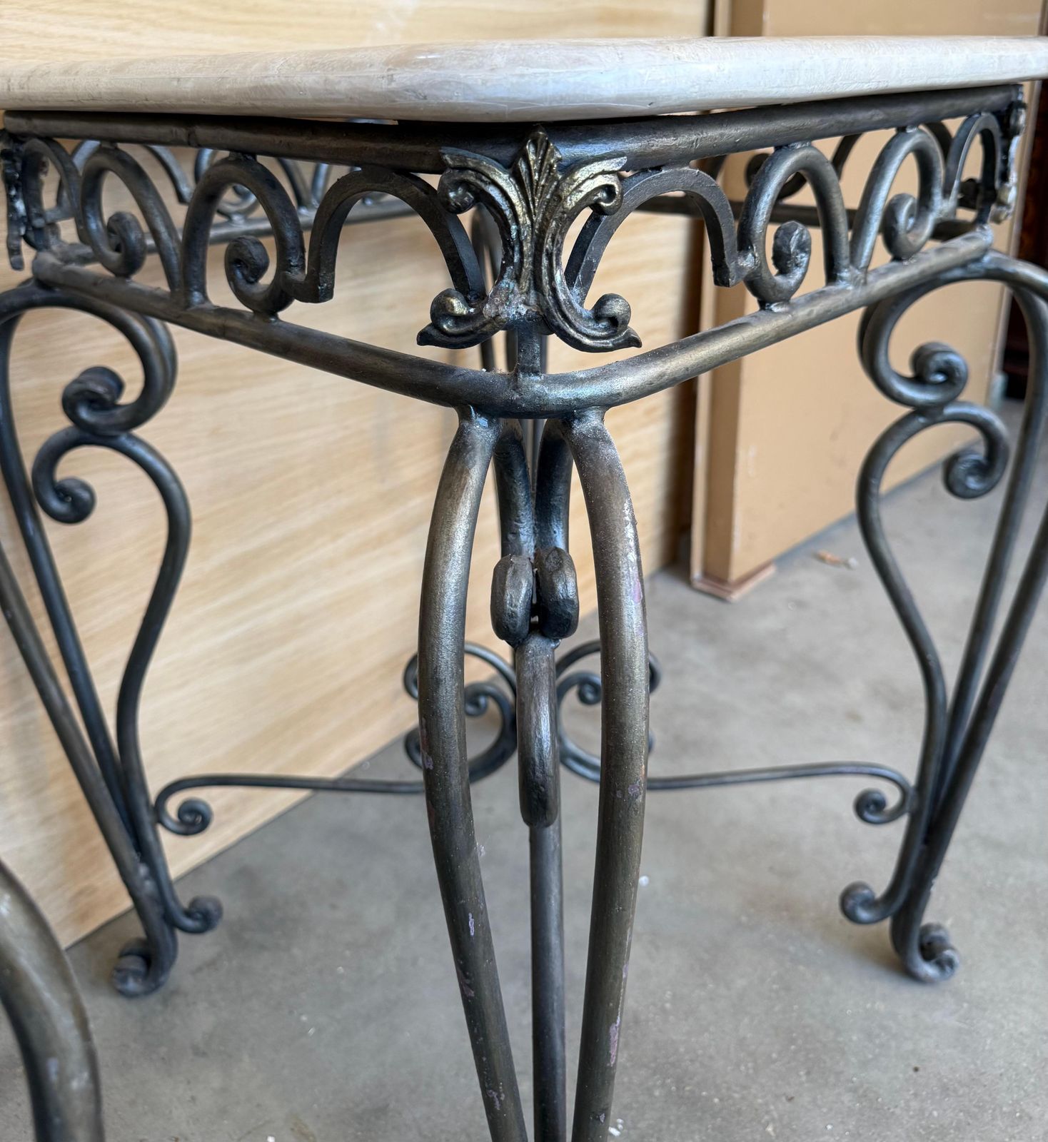 Home Decor Pair Of Neoclassical Style Patinated Forged Iron Planter Stands With Marble Top photo