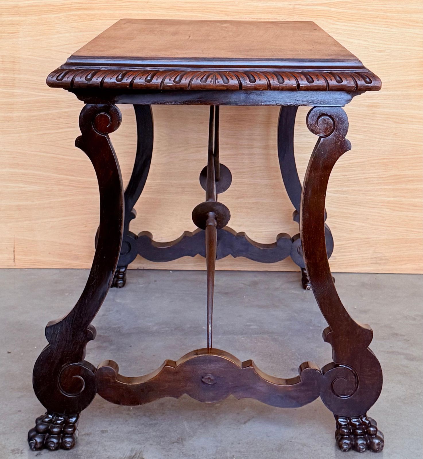 photo for sale 19th Century Ebonized Baroque Spanish Side Or Desk Table With Lyre Legs