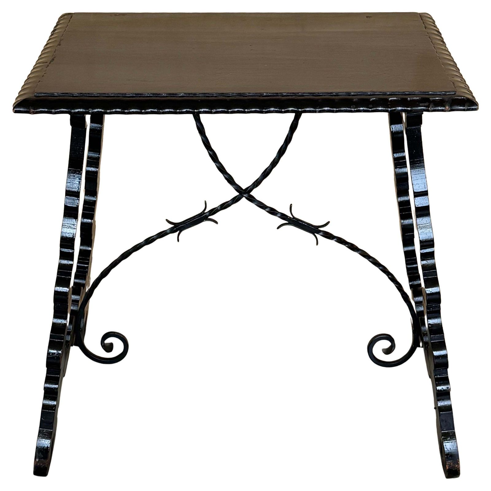 Table d'appoint baroque espagnole ébonisée, pieds en lyre, XIXe siècle