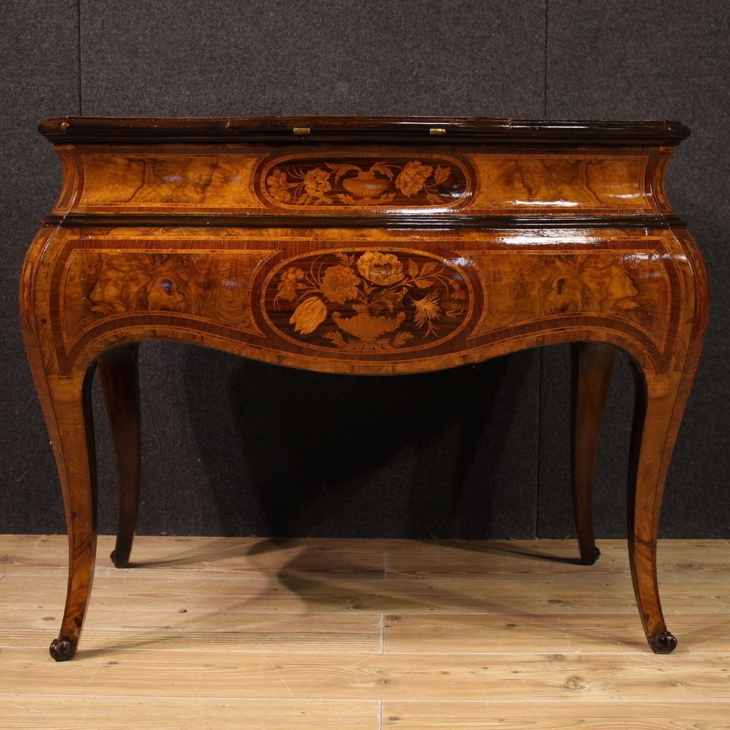 Furniture 20th Century Louis XV Style Inlaid Lombard Dressing Table photo