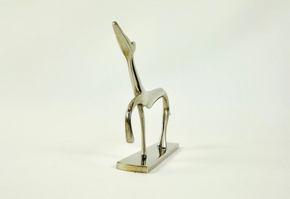 Art Deco White Brass Greyhound Figurine By Laszlo Hoenig, 1930s photo for sale
