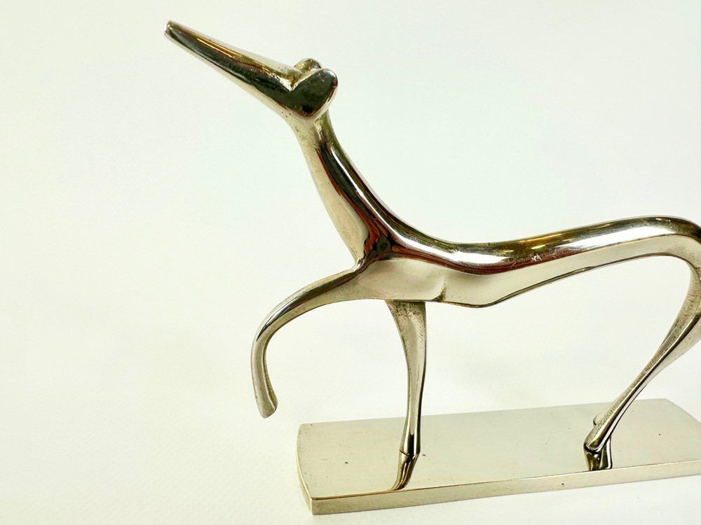 Art Deco White Brass Greyhound Figurine By Laszlo Hoenig, 1930s photo vinterior