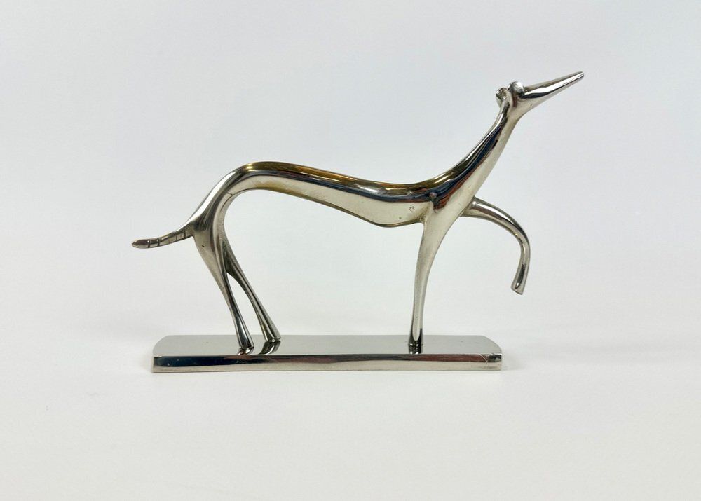 photo furniture Art Deco White Brass Greyhound Figurine By Laszlo Hoenig, 1930s
