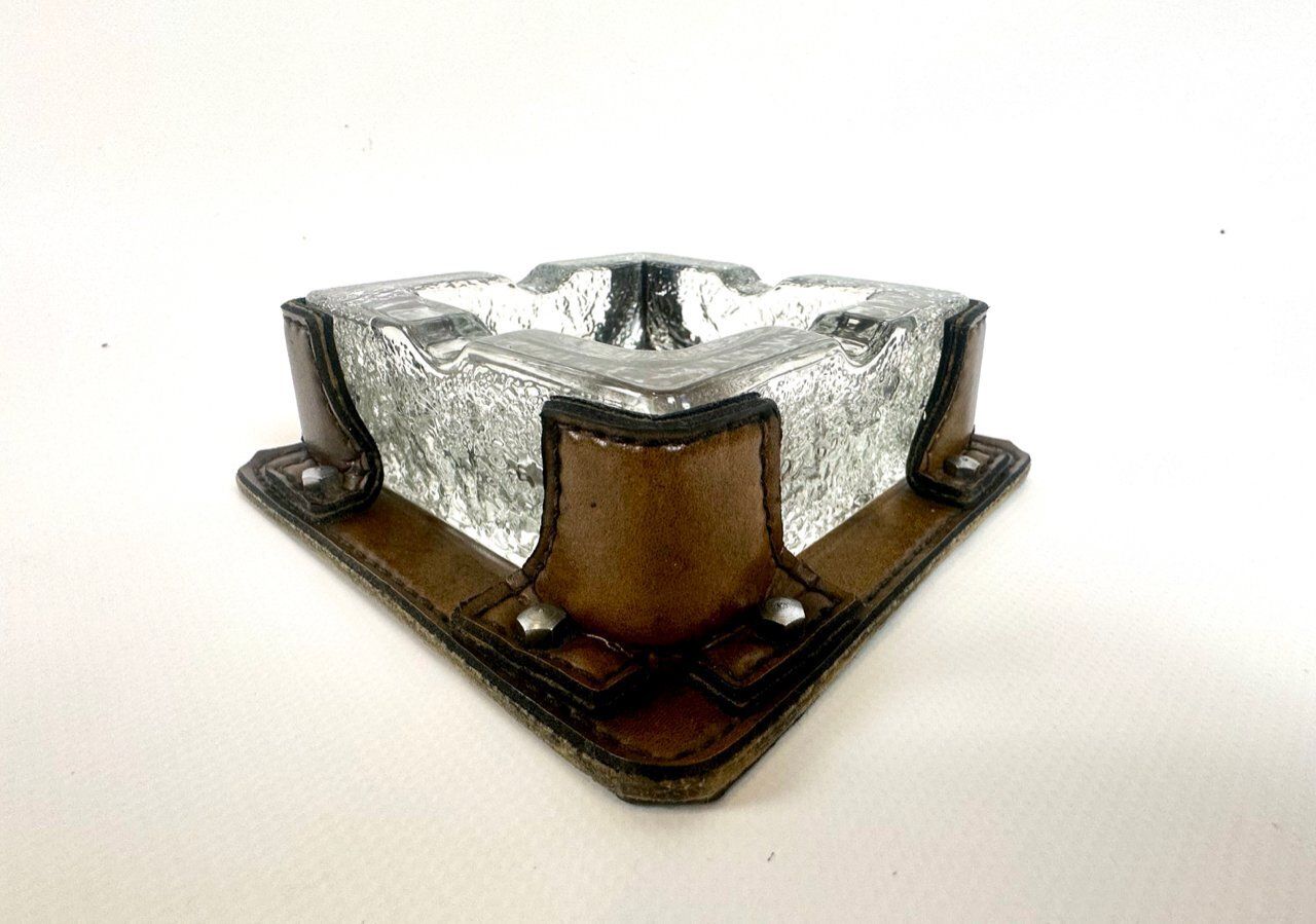 Vintage Leather Ashtray By Walther Glass, 1970s photo buy