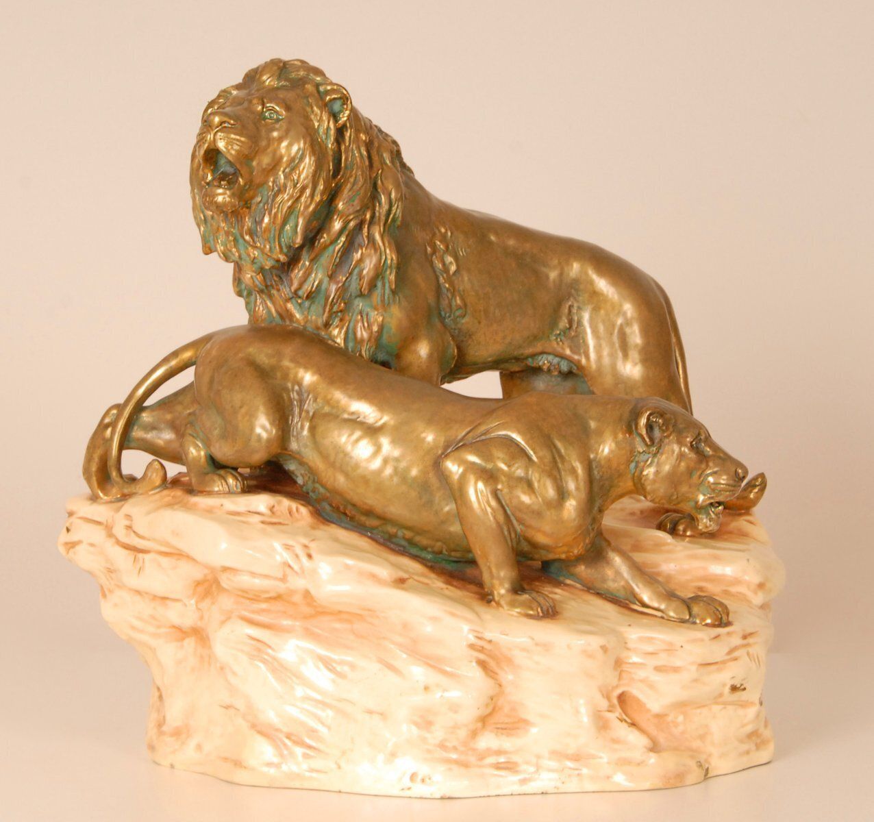 Antique Viennese Porcelain Group Of Lions By Th. Schoop photo for sale