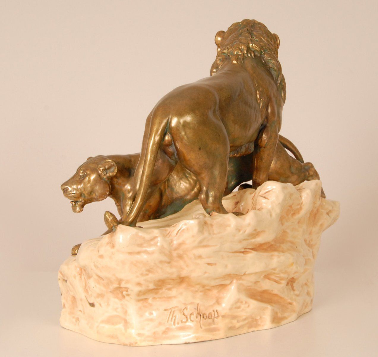 photo furniture Antique Viennese Porcelain Group Of Lions By Th. Schoop