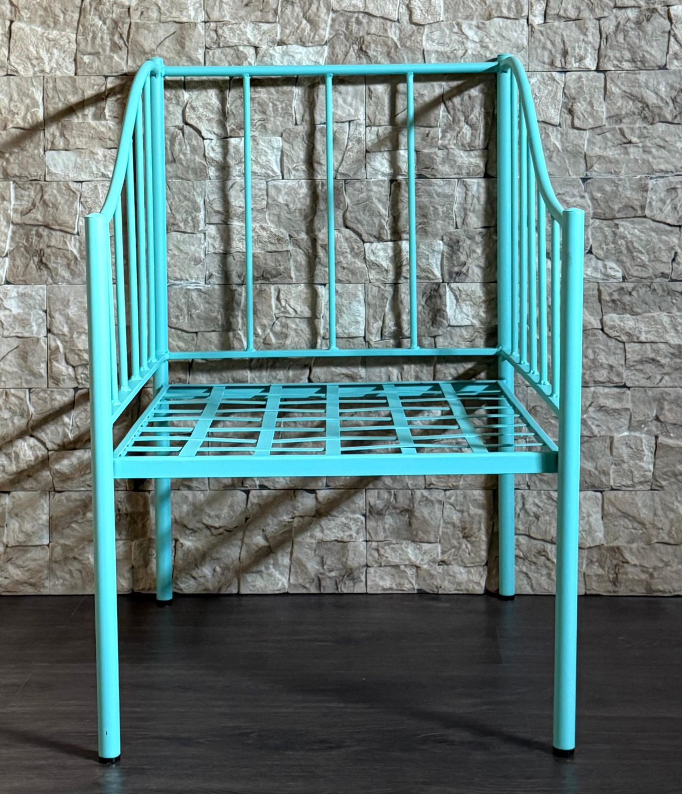 Wrought Iron Turquoise Lounge Chair For Outdoor With Grid Seat photo furniture