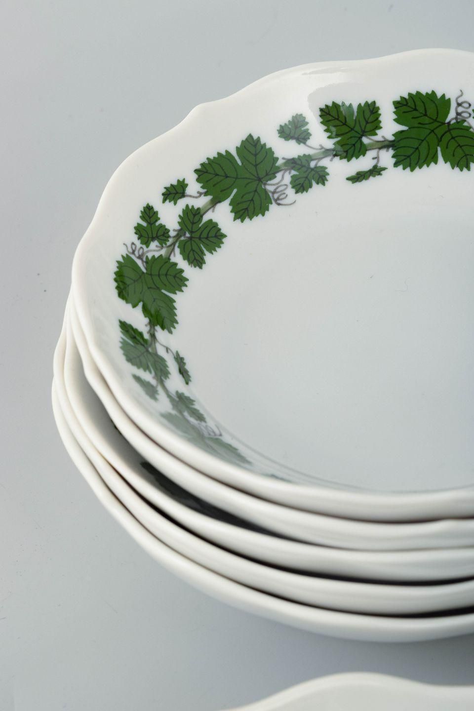Meissen, Germany. Six Porcelain Mocha Cups With Saucers. Vine Leaf Pattern. photo Home Decor