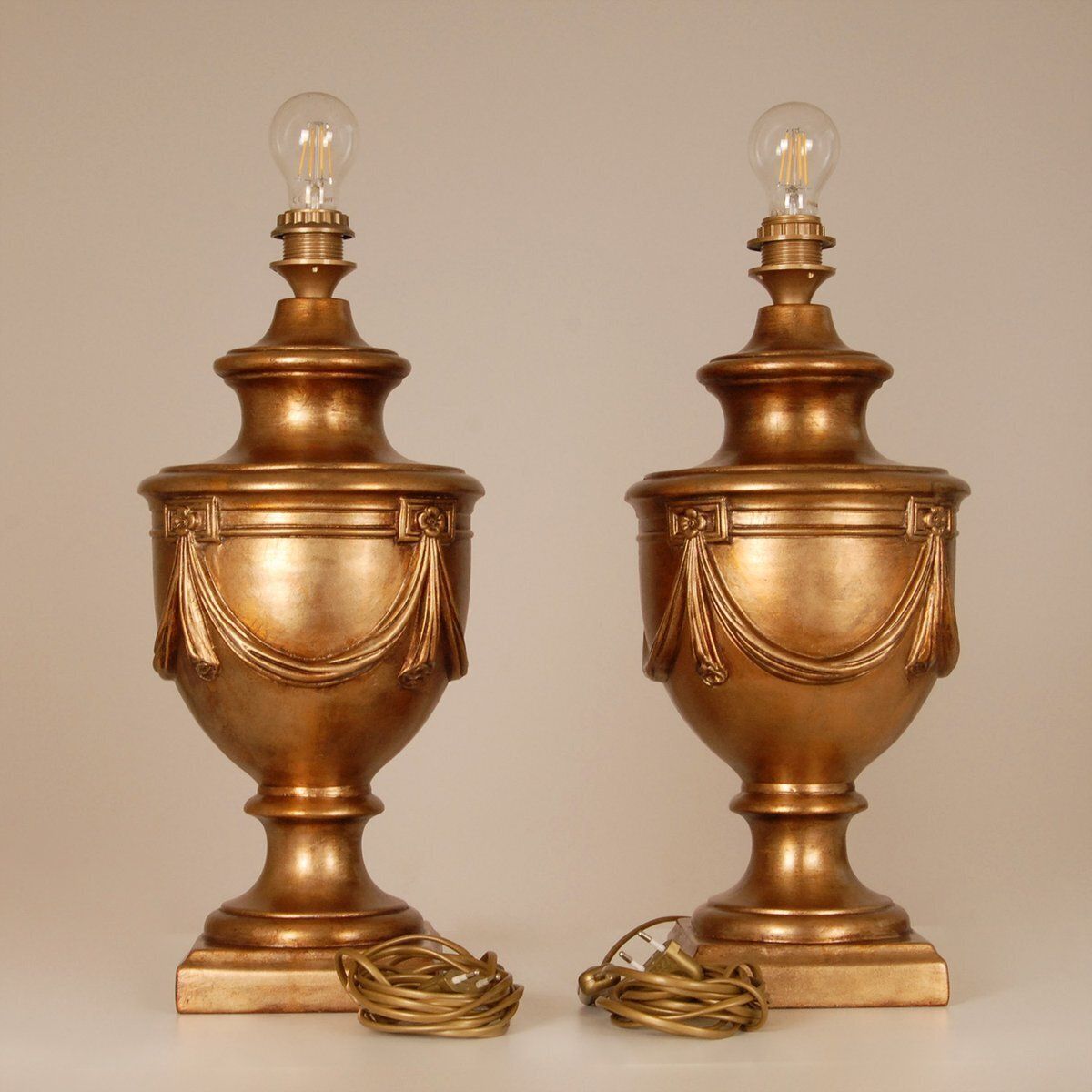 photo furniture Vintage Neoclassical French Ceramic Lamps In Yellow Gold From Maison Jansen, 1980, Set Of 2
