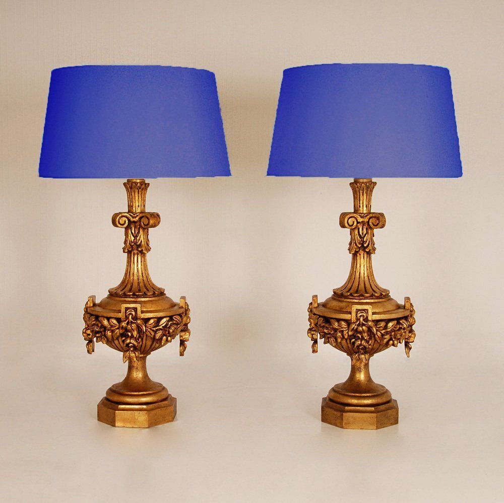 Neoclassical Italian Lamps In Carved Gold Giltwood, Set Of 2 photo furniture
