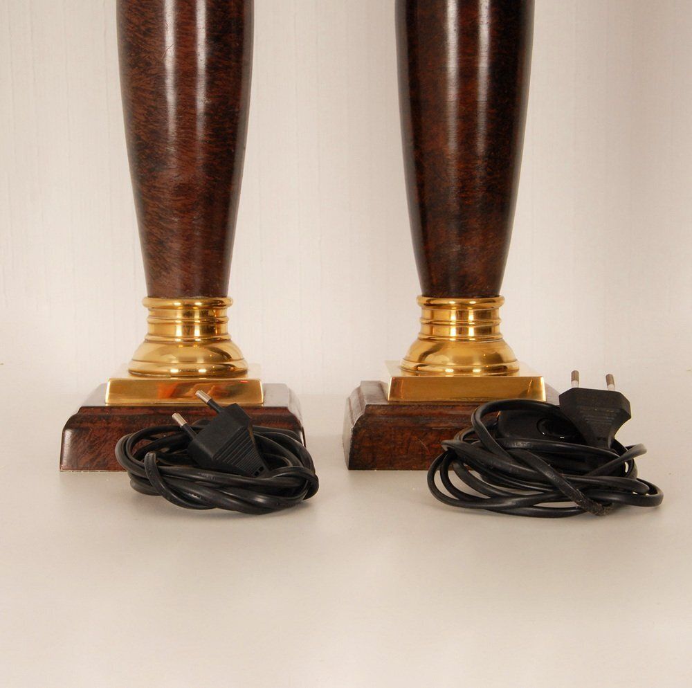 photo for sale Vintage Empire Table Lamps In Faux Rosewood & Gilded Brass, 1980s, Set Of 2