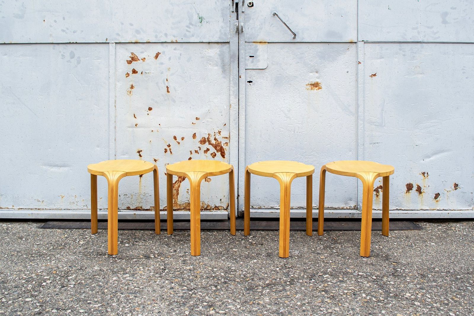 Model X600 Fan Legged Stools By Alvar Aalto For Artek, Finland, 1970s, Set Of 4