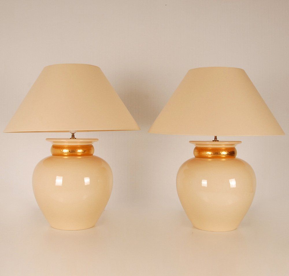 Mid Century Ceramic Vase Table Lamps In The Style Of Robert Kostka Longwy, 1970s, Set Of 2