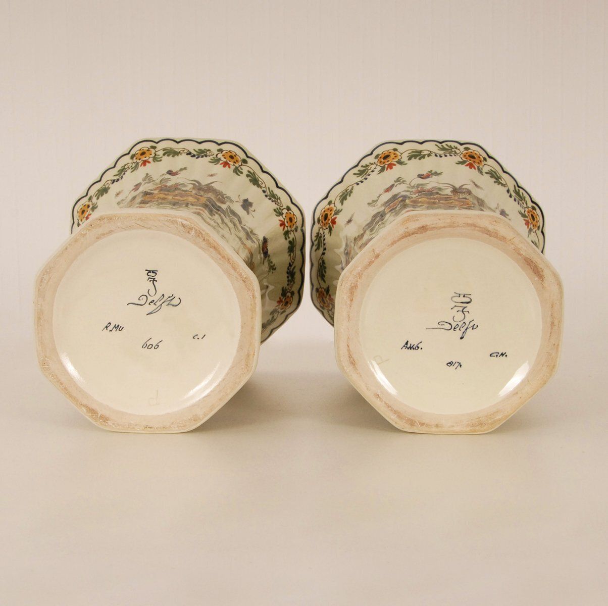 Polychrome Delftware Beaker Vases From Royal Delft, 1950s, Set Of 2 photo for sale