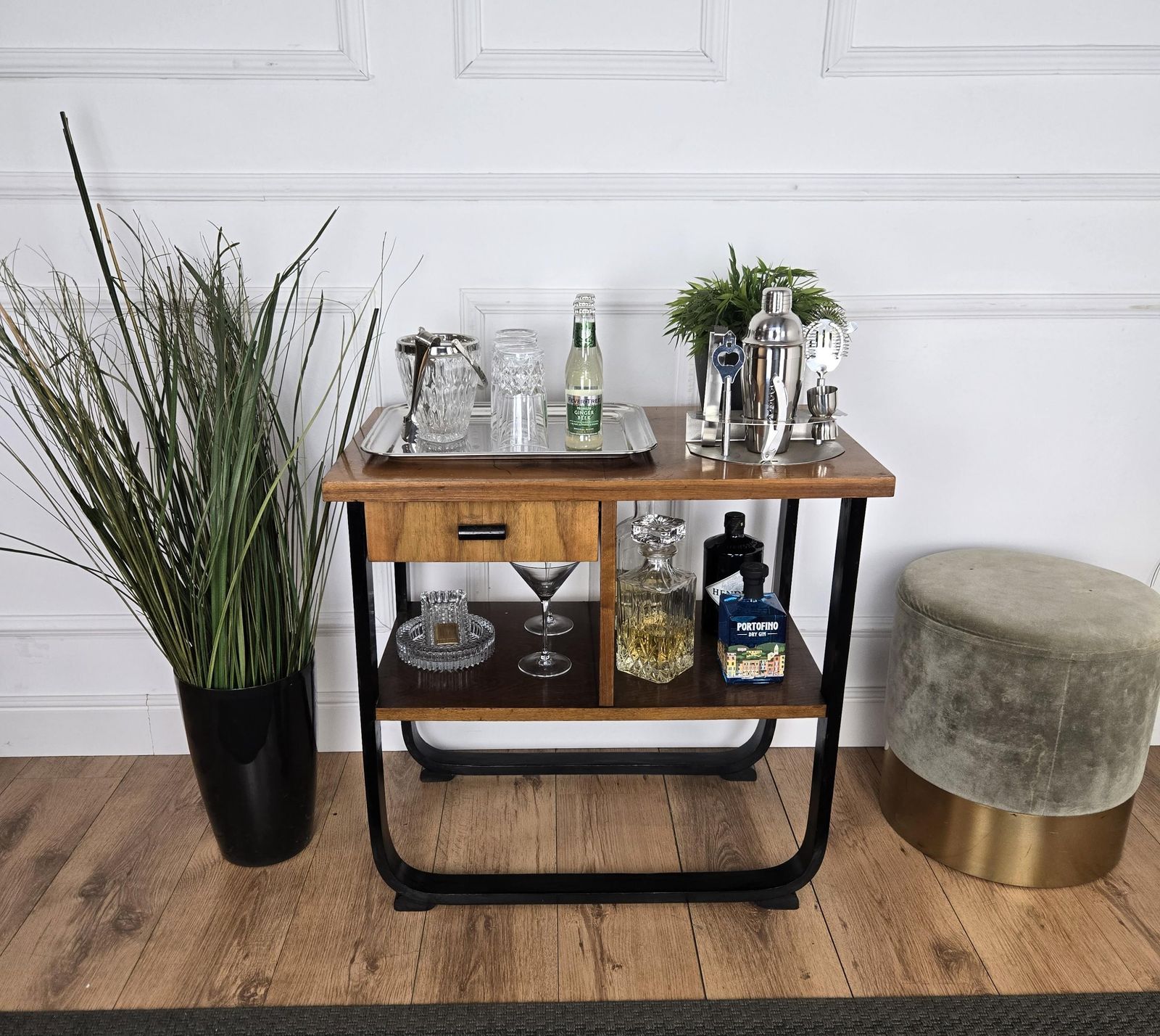 Italian 1940s Art Deco Midcentury Walnut Burl Dry Bar Cabinet photo furniture