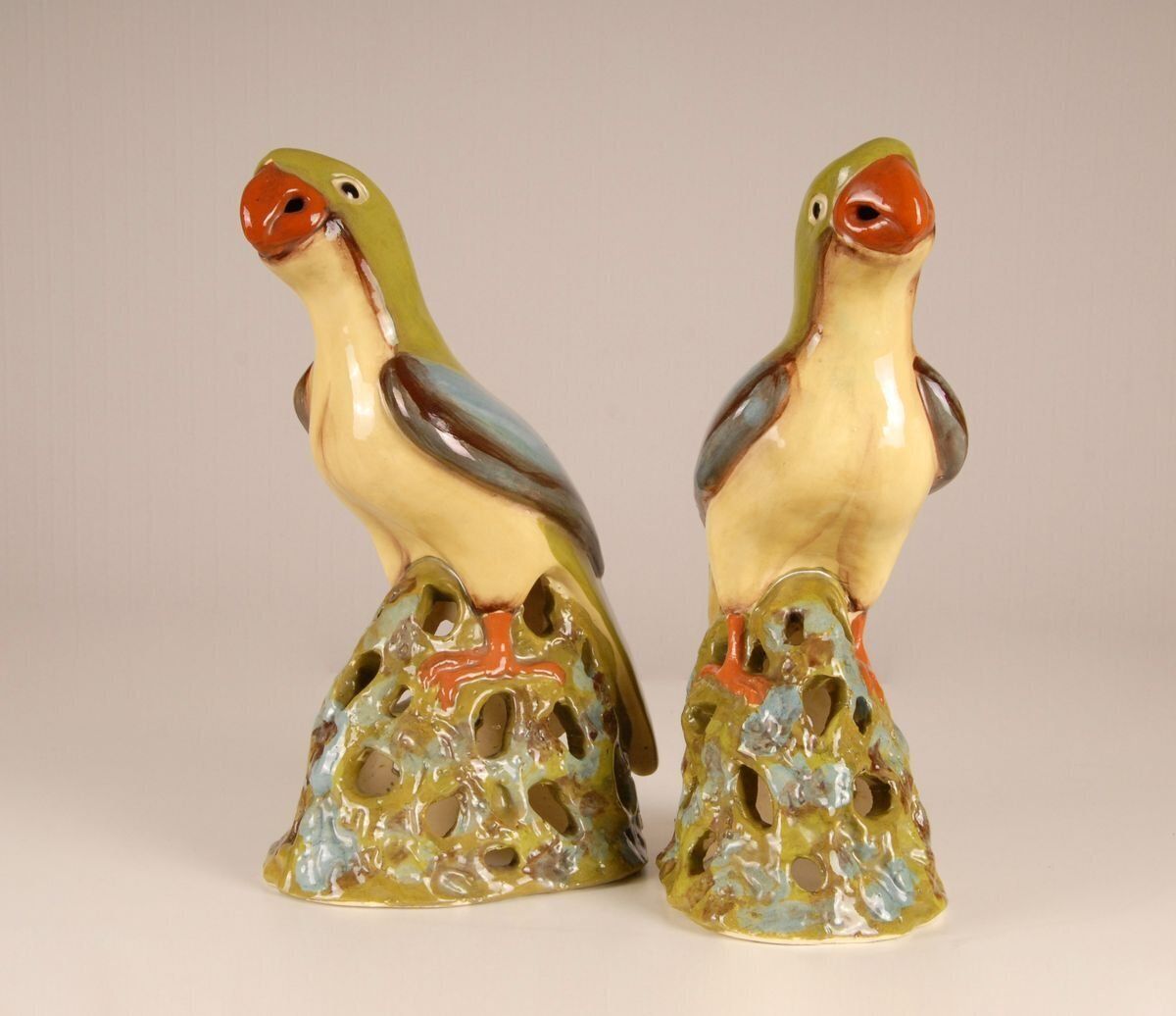 photo furniture Large Chinese Ming Style Ceramic Parrot Figurines, 1970s, Set Of 2