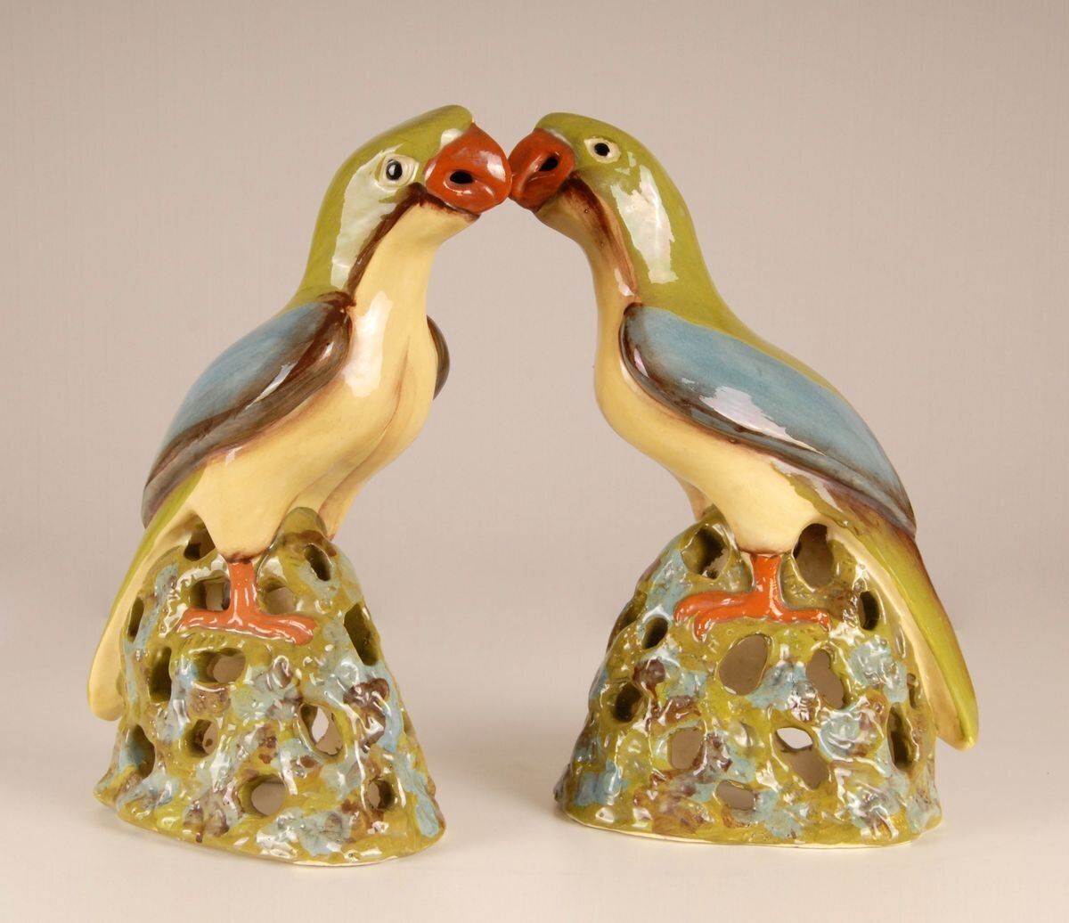 photo for sale Large Chinese Ming Style Ceramic Parrot Figurines, 1970s, Set Of 2