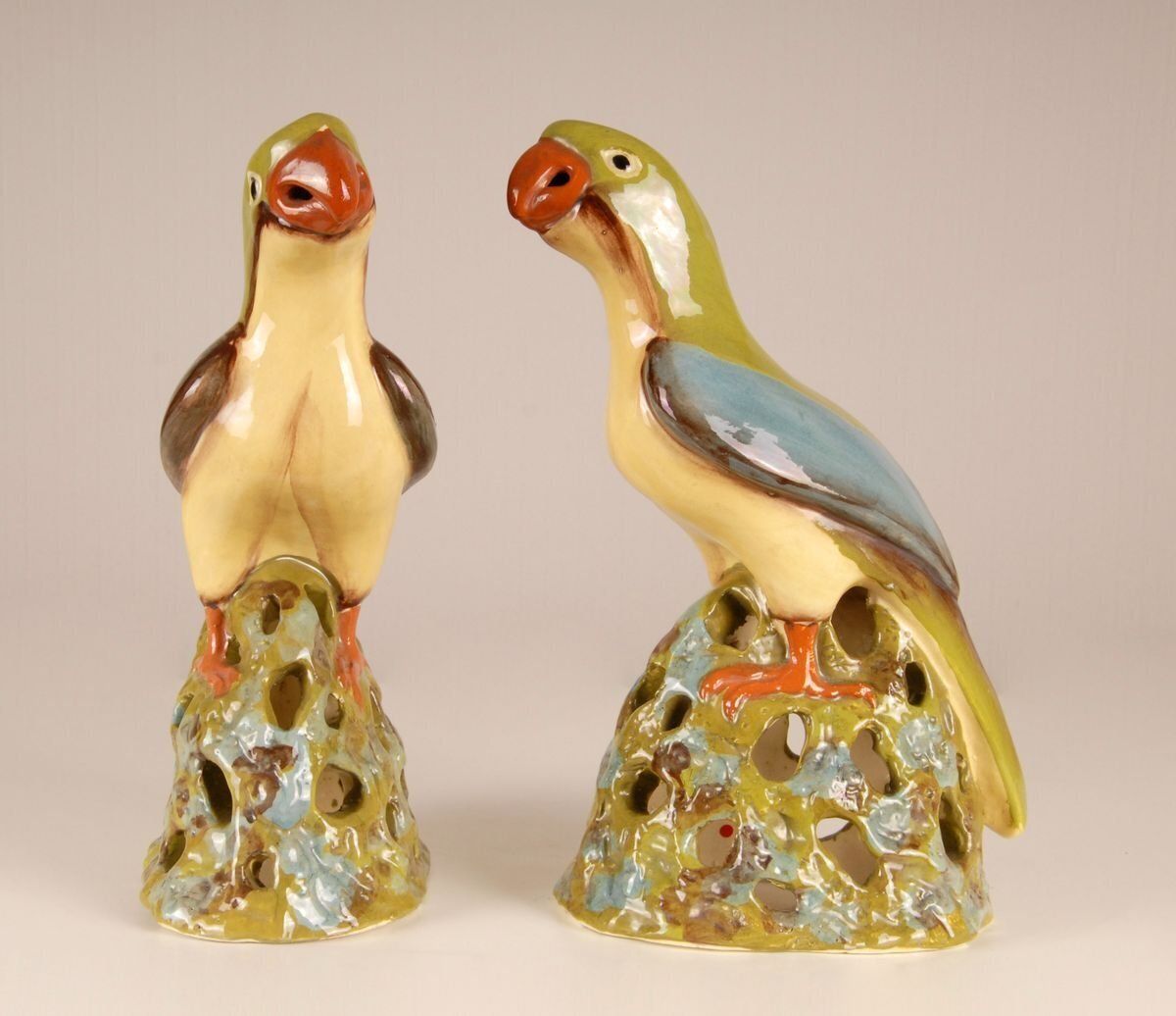Home Decor Large Chinese Ming Style Ceramic Parrot Figurines, 1970s, Set Of 2 photo