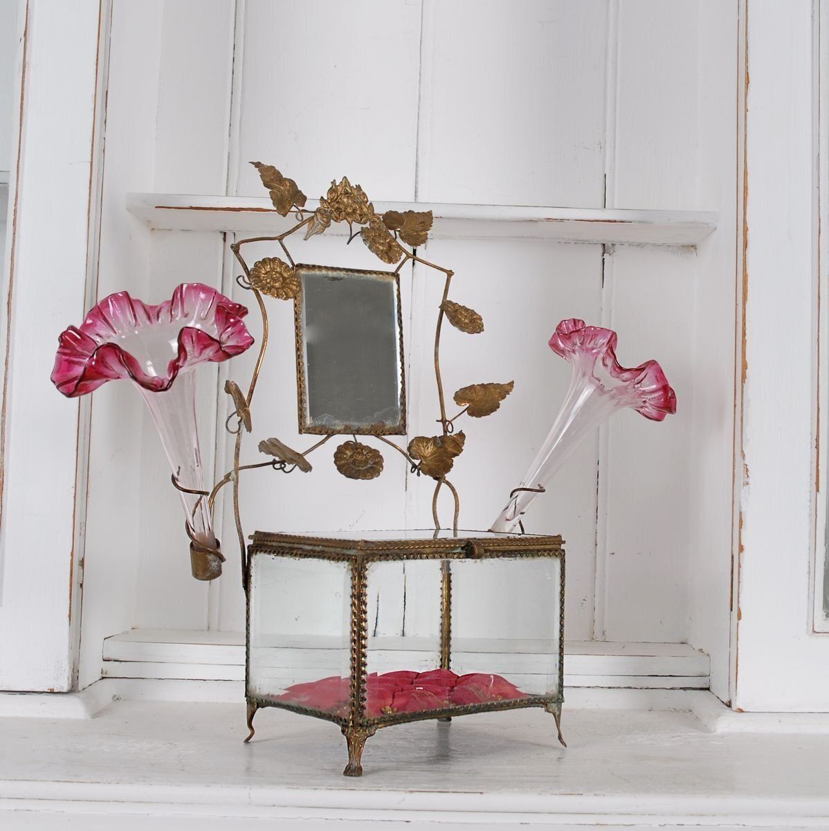Napoleon III French Bridal Bevelled Glass Jewelry Box photo furniture