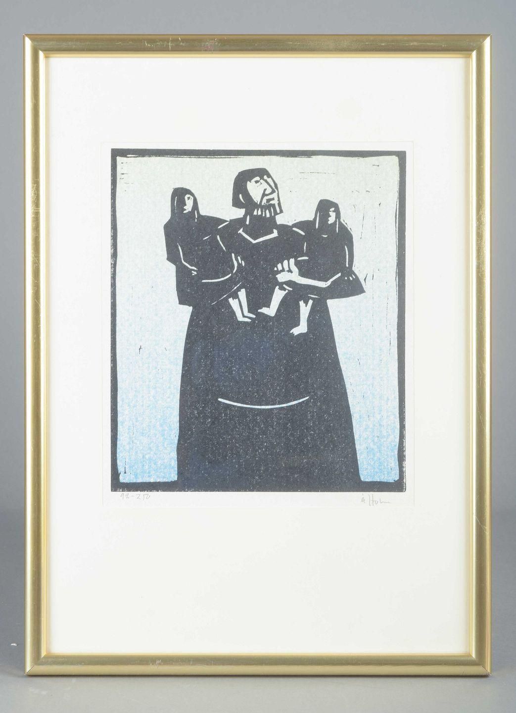 åke Holm, Sweden. Black And White Woodcut. Laban And His Daughters, 1978. photo furniture