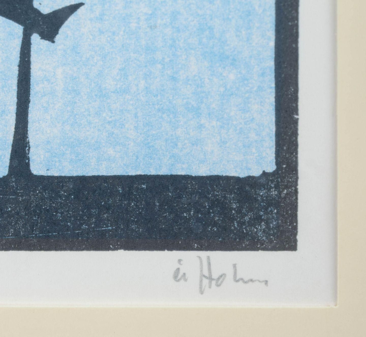 åke Holm, Sweden. Black And White Woodcut With Three Stylized Figures. 1970s photo 209.0