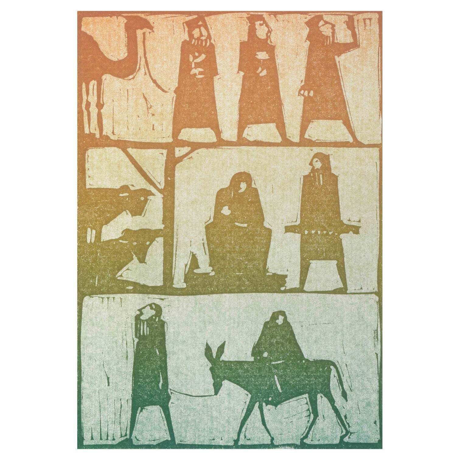 åke Holm, Sweden. Colored Woodcut. Nativity Of Jesus. Ca. 1950s