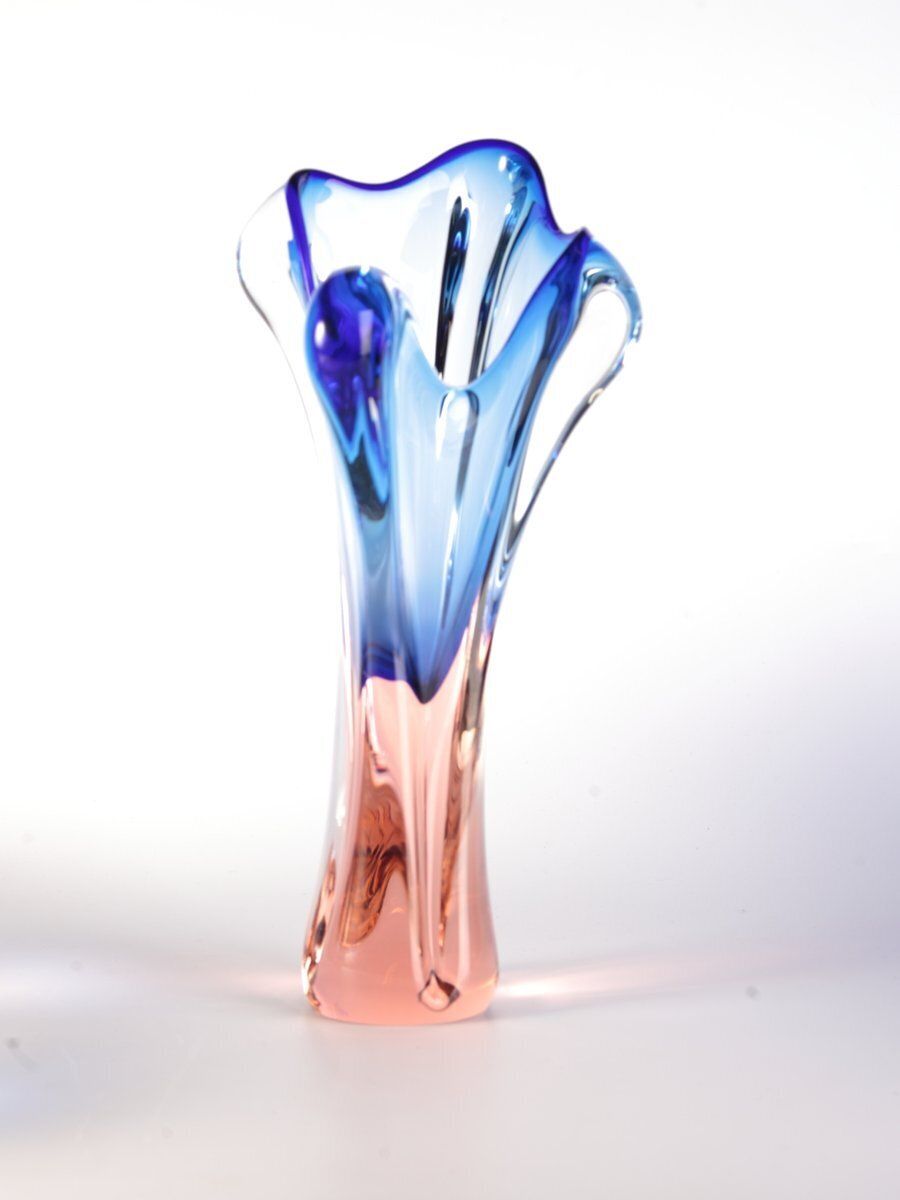 Glass Vase And Bowl By Josef Hospodka For Sklarny Chribska, Czech, 1960s, Set Of 3 photo for sale