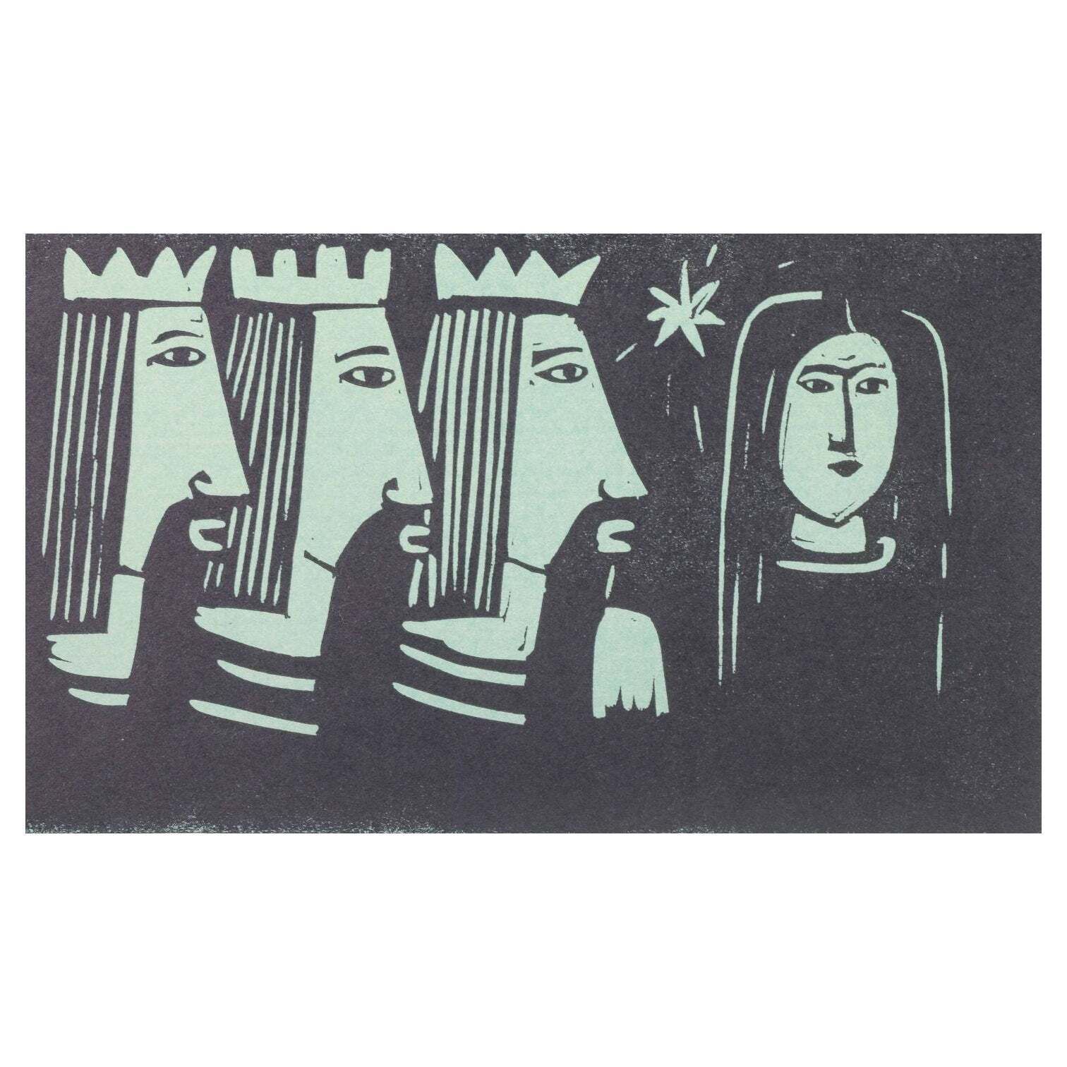 åke Holm, Sweden. Black And White Woodcut With Three Wise Men And Virgin Mary.