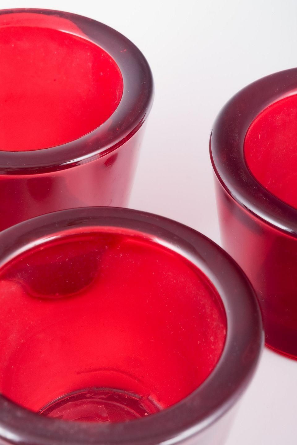 Scandinavian Designer. Three Tealight Holders In Red Glass. Late 20th C. photo Home Decor
