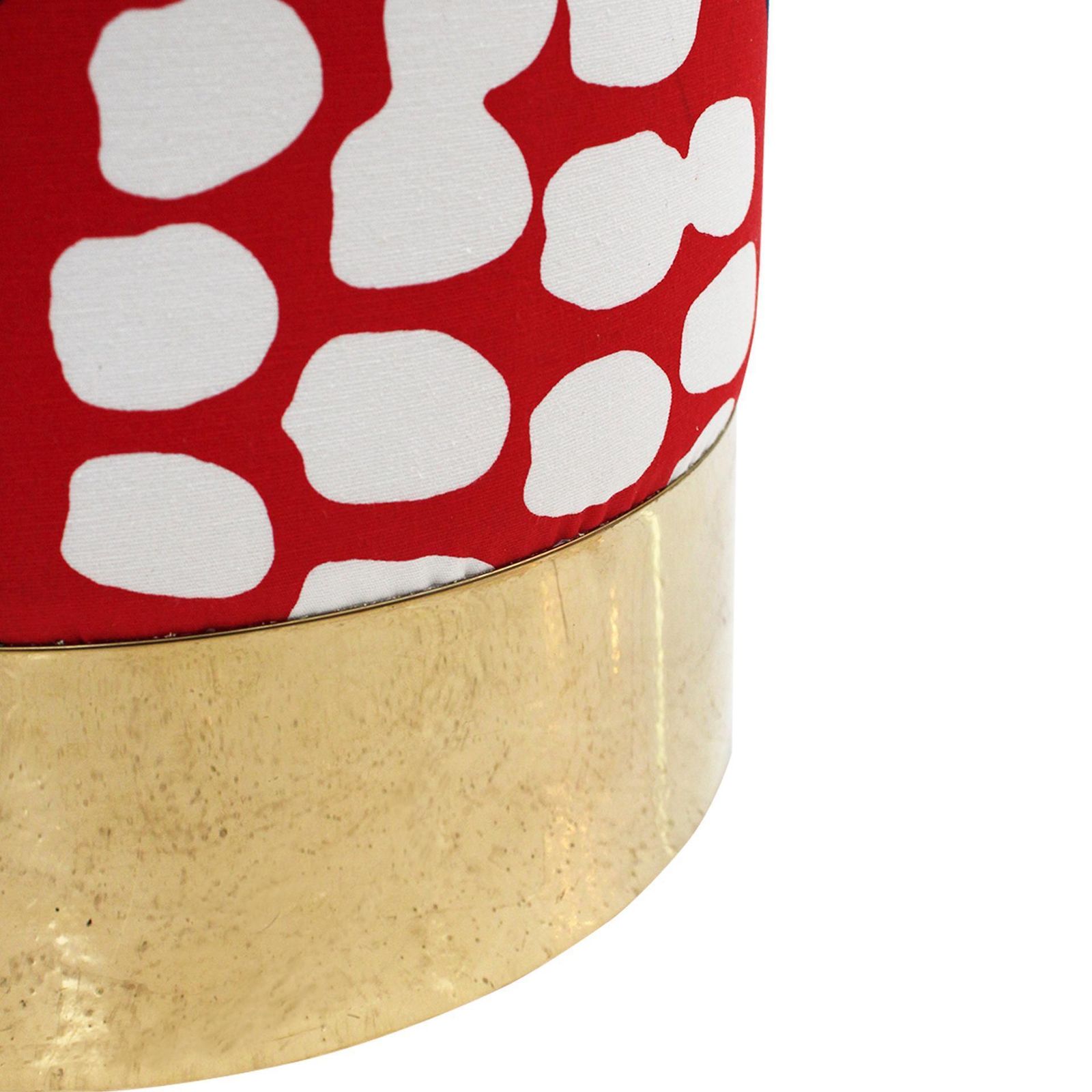 Contemporary Multicolour Floral Patterned Fabric And Brass Italian Circular Pouf photo vinterior