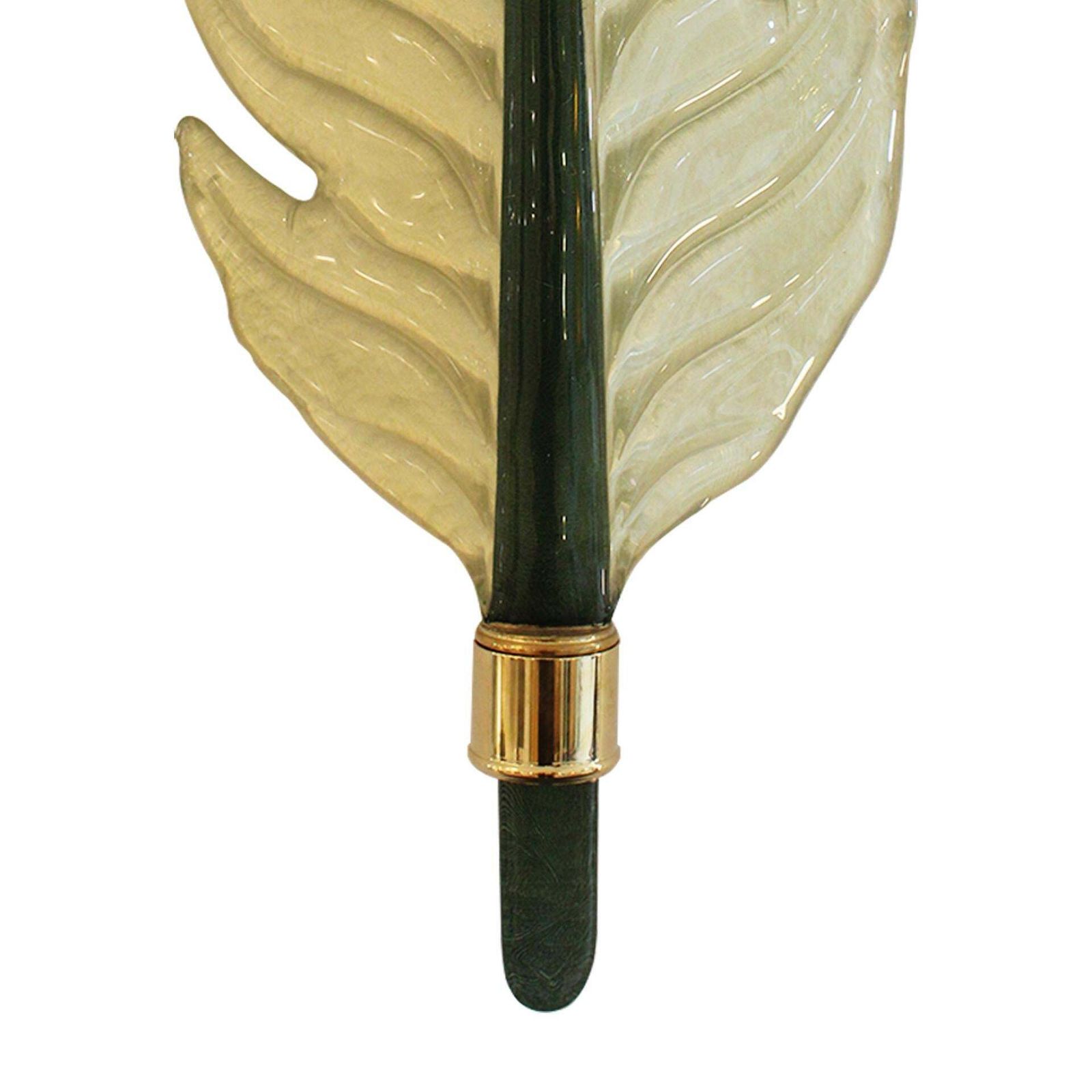 Mid Modern Style Pair Of Green Leaf Murano Glass And Brass Italian Wall Sconces photo Lighting