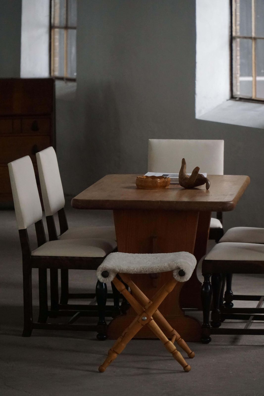 Set Of 6 Swedish Grace Dining Chairs In Birch & New Upholstery, 1920s photo vintage