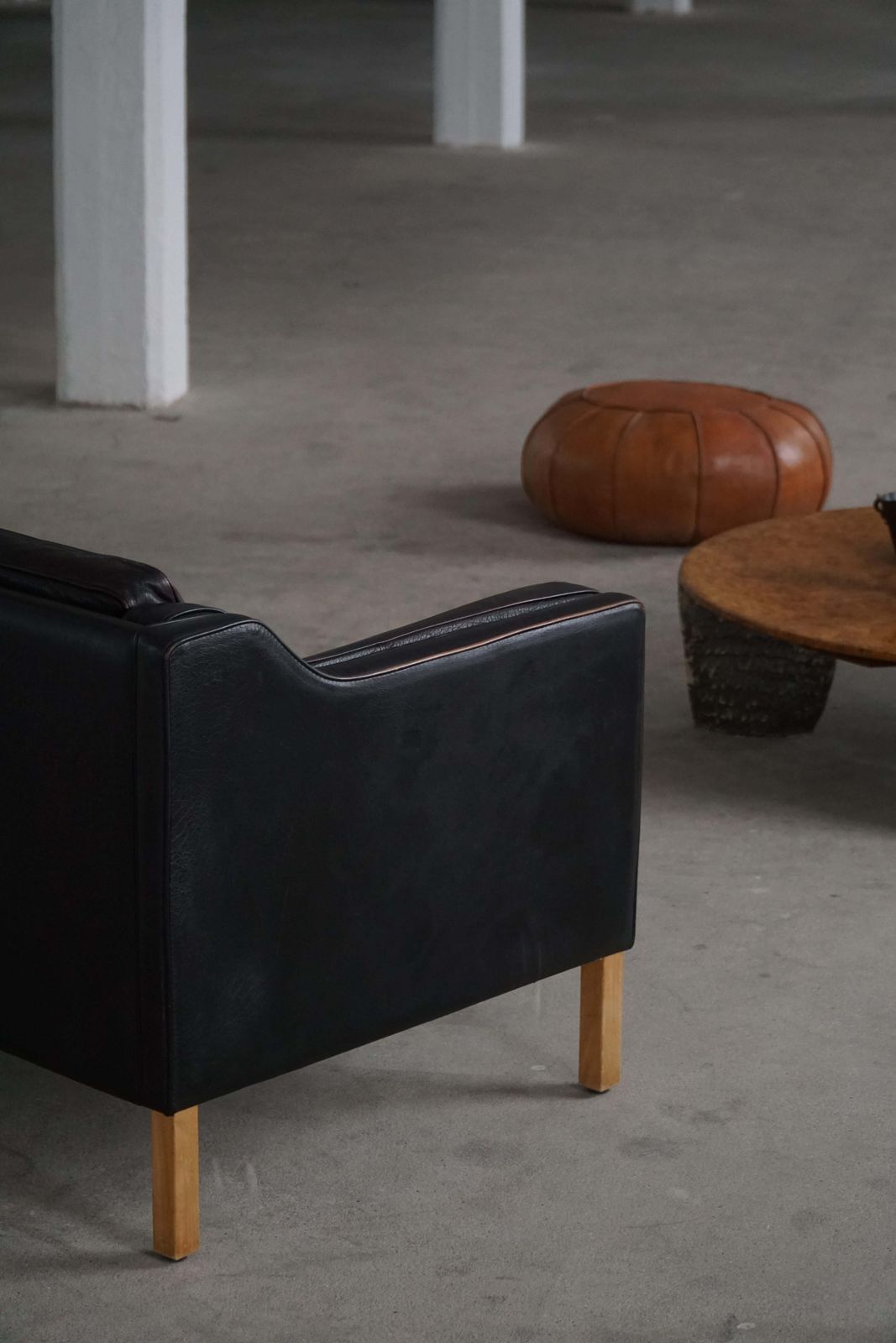 Mogens Hansen, Mid Century 2 Seater Sofa, Patinated Black Leather, 1970s photo Furniture