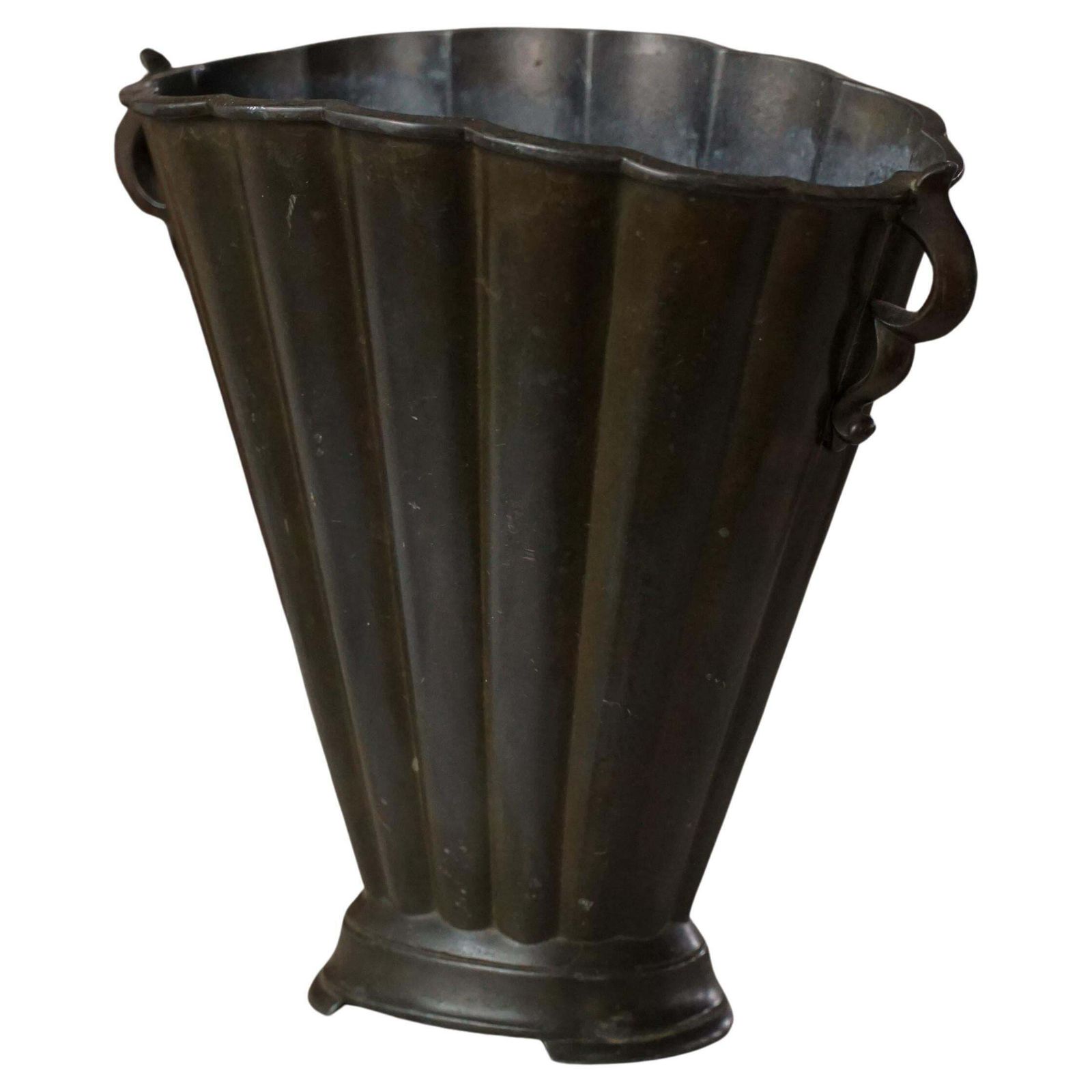 Just Andersen Art Deco Patinated Disco Metal Vase, Denmark, 1930s, Model D20
