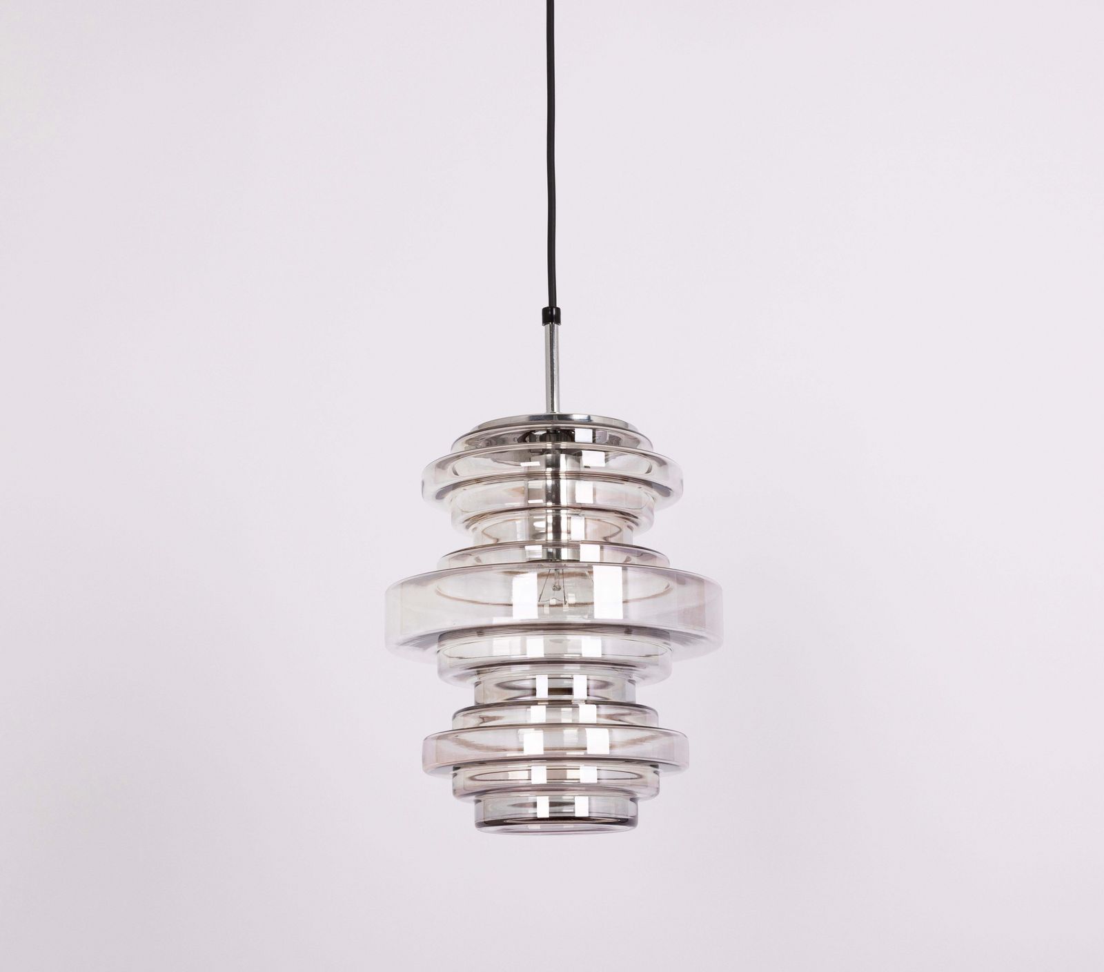 1 Of 2 Rare Limburg Smoked Glass Pendant Lamps, Germany, 1970s photo Lighting