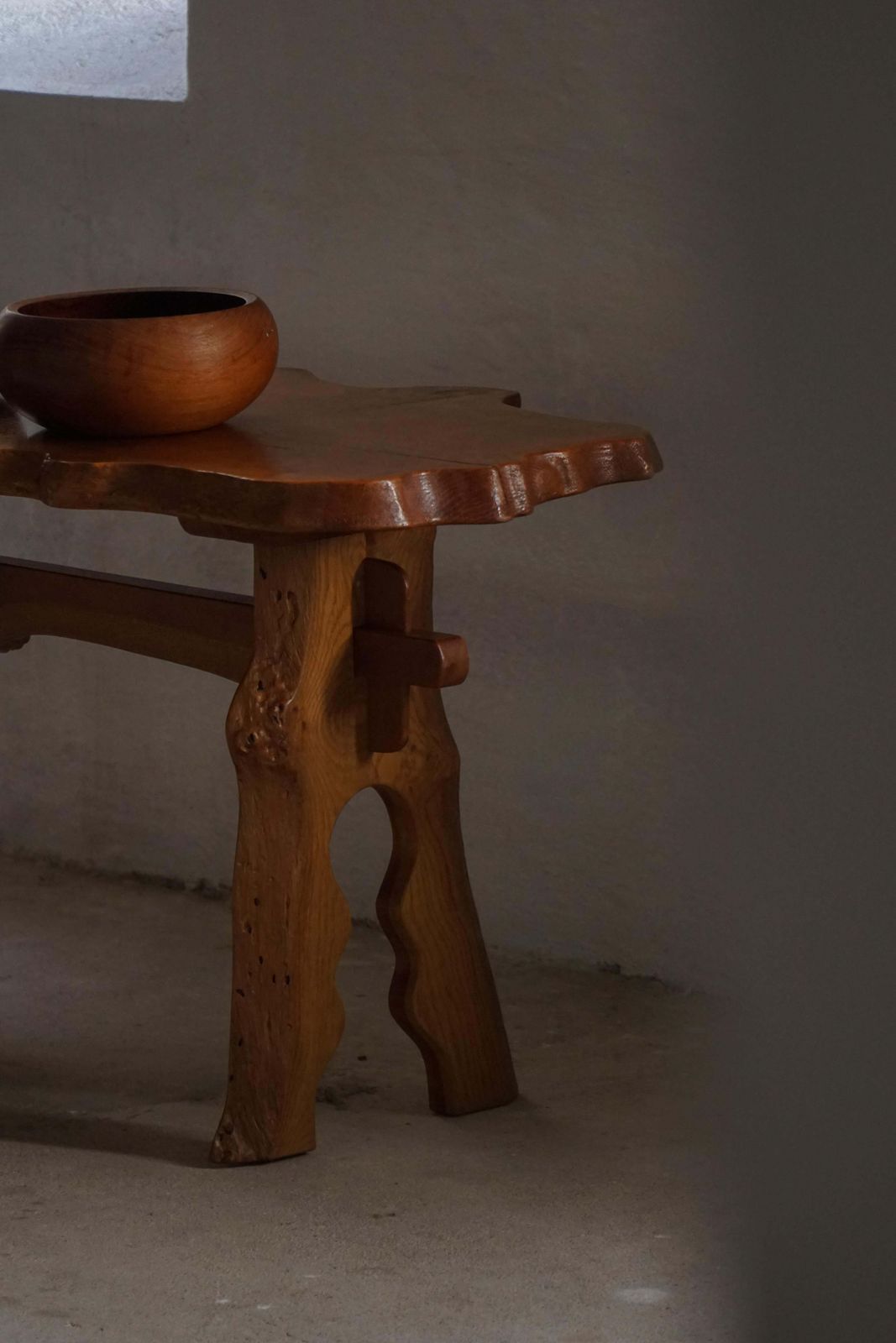 Mid Century Scandinavian Coffee Table In Solid Elm Wood, Wabi Sabi Style, 1960s photo Furniture
