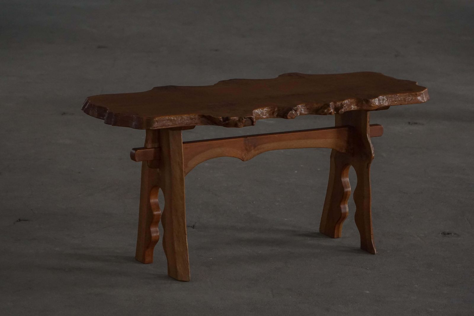 photo furniture Mid Century Scandinavian Coffee Table In Solid Elm Wood, Wabi Sabi Style, 1960s