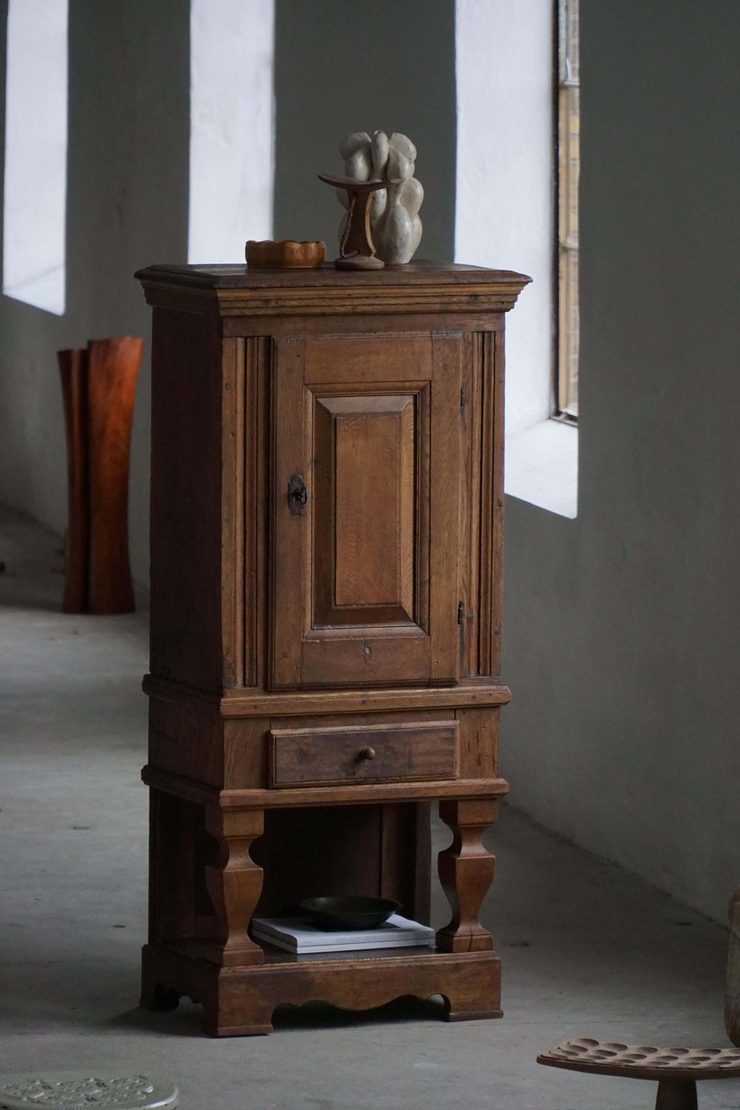 Mid 19th Century, Rustic French Solid Oak Cabinet With Paneled Door, Baroque photo furniture